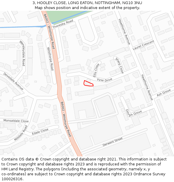 3, HOOLEY CLOSE, LONG EATON, NOTTINGHAM, NG10 3NU: Location map and indicative extent of plot