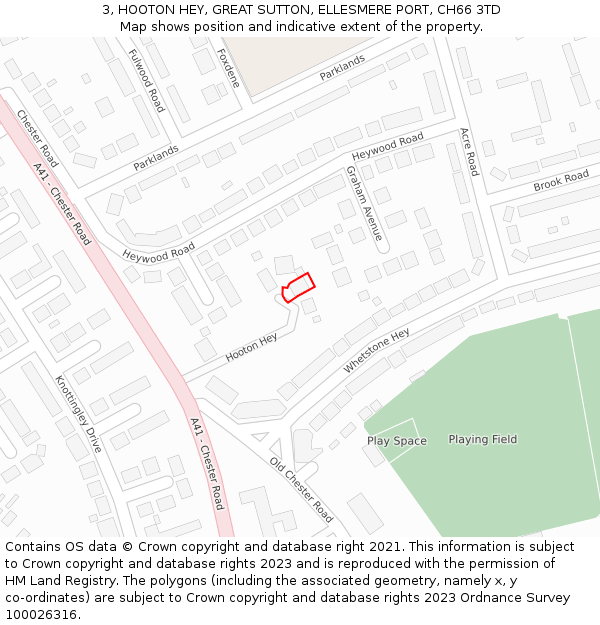 3, HOOTON HEY, GREAT SUTTON, ELLESMERE PORT, CH66 3TD: Location map and indicative extent of plot