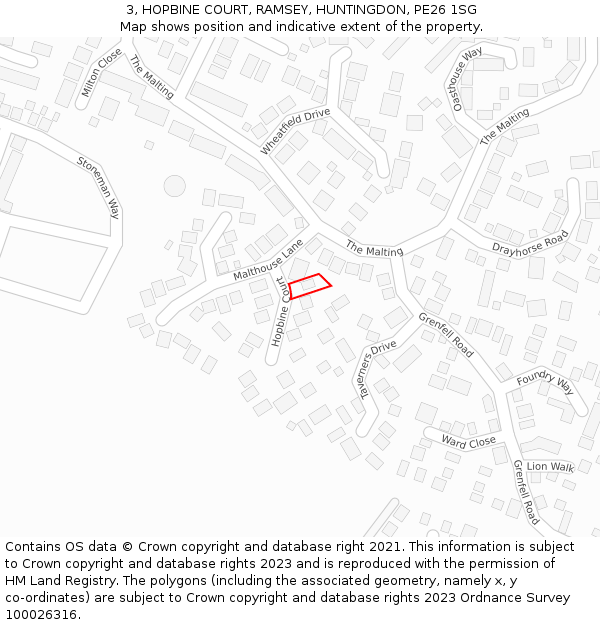 3, HOPBINE COURT, RAMSEY, HUNTINGDON, PE26 1SG: Location map and indicative extent of plot