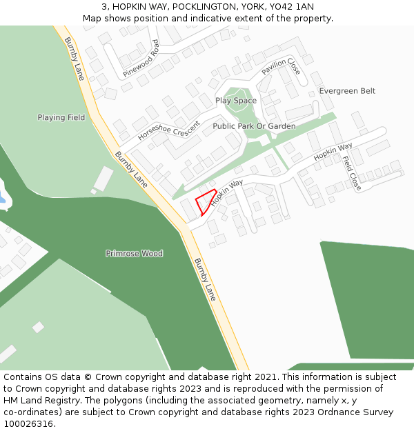 3, HOPKIN WAY, POCKLINGTON, YORK, YO42 1AN: Location map and indicative extent of plot