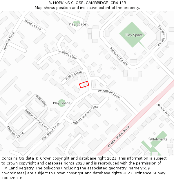 3, HOPKINS CLOSE, CAMBRIDGE, CB4 1FB: Location map and indicative extent of plot