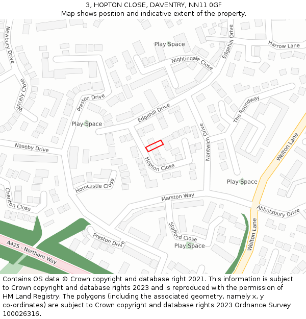 3, HOPTON CLOSE, DAVENTRY, NN11 0GF: Location map and indicative extent of plot