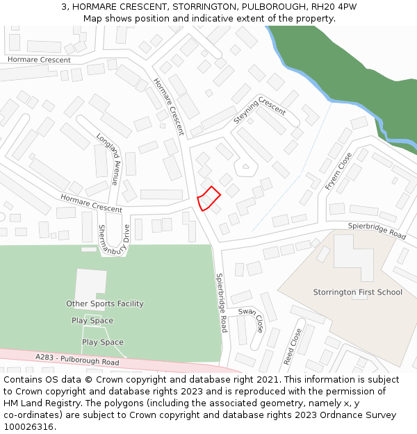 3, HORMARE CRESCENT, STORRINGTON, PULBOROUGH, RH20 4PW: Location map and indicative extent of plot