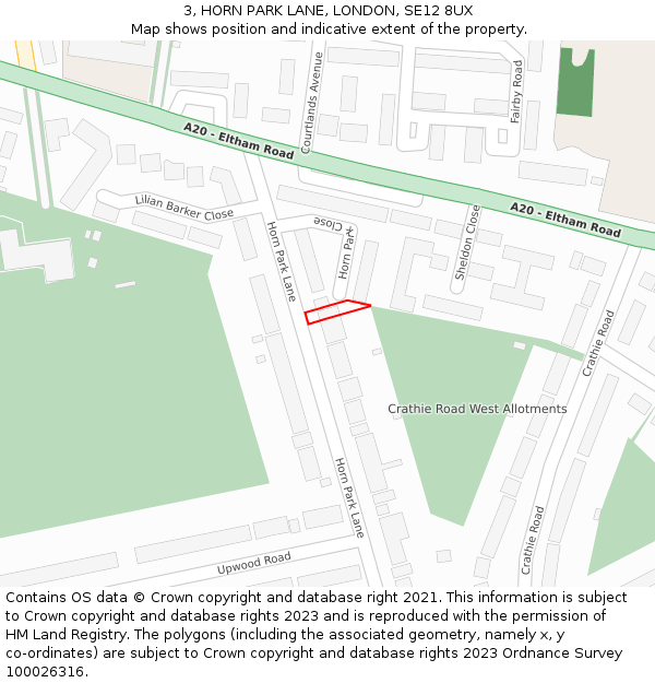 3, HORN PARK LANE, LONDON, SE12 8UX: Location map and indicative extent of plot
