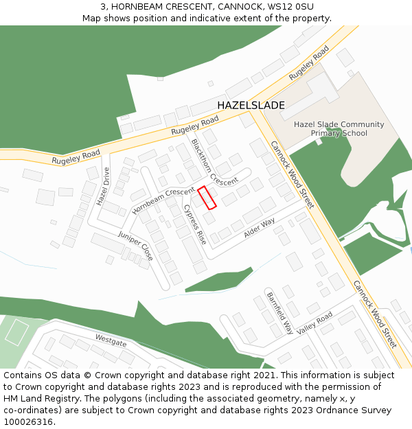 3, HORNBEAM CRESCENT, CANNOCK, WS12 0SU: Location map and indicative extent of plot