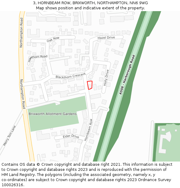 3, HORNBEAM ROW, BRIXWORTH, NORTHAMPTON, NN6 9WG: Location map and indicative extent of plot