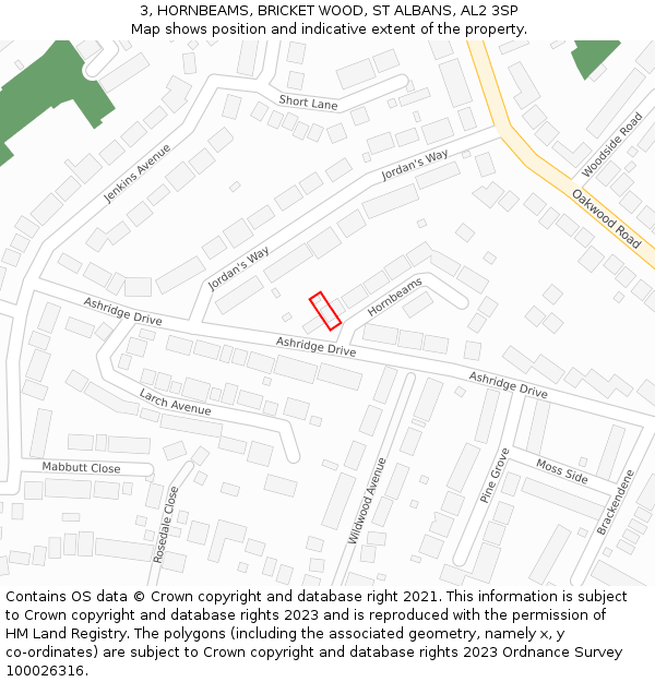 3, HORNBEAMS, BRICKET WOOD, ST ALBANS, AL2 3SP: Location map and indicative extent of plot