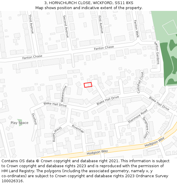 3, HORNCHURCH CLOSE, WICKFORD, SS11 8XS: Location map and indicative extent of plot