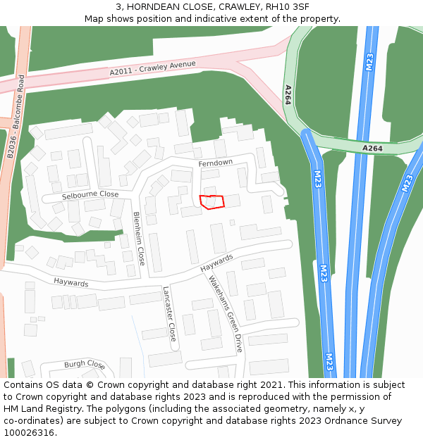 3, HORNDEAN CLOSE, CRAWLEY, RH10 3SF: Location map and indicative extent of plot