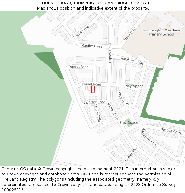 3, HORNET ROAD, TRUMPINGTON, CAMBRIDGE, CB2 9GH: Location map and indicative extent of plot