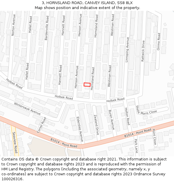 3, HORNSLAND ROAD, CANVEY ISLAND, SS8 8LX: Location map and indicative extent of plot