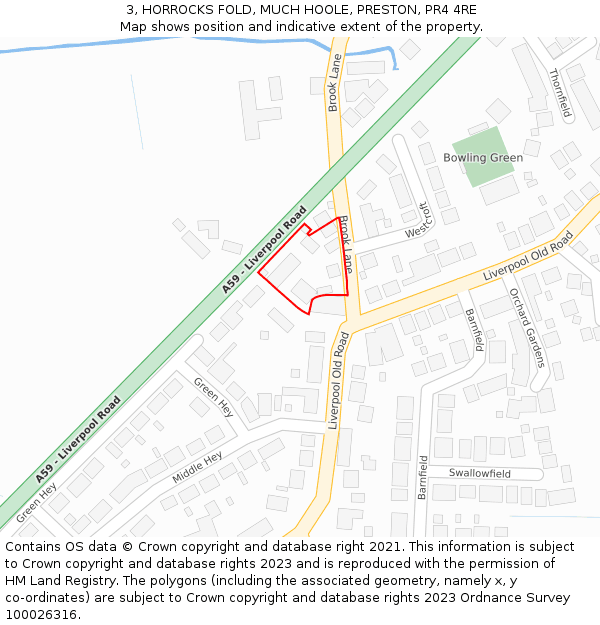 3, HORROCKS FOLD, MUCH HOOLE, PRESTON, PR4 4RE: Location map and indicative extent of plot