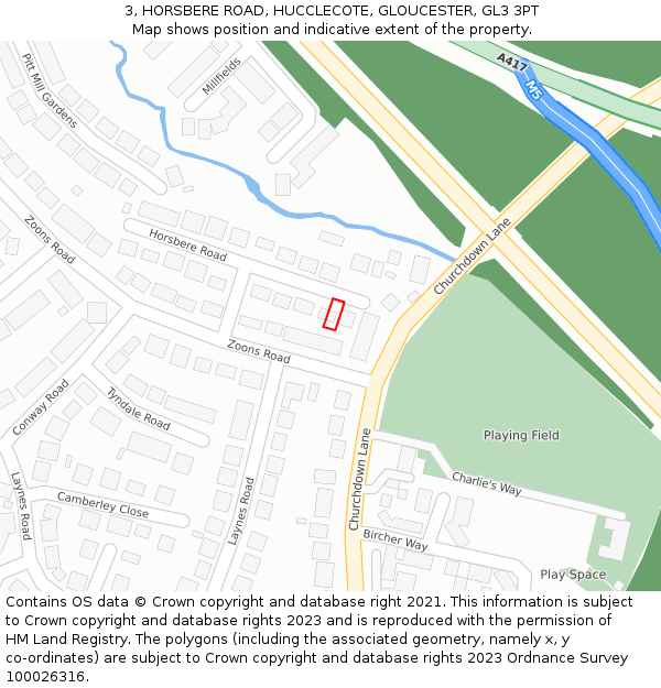 3, HORSBERE ROAD, HUCCLECOTE, GLOUCESTER, GL3 3PT: Location map and indicative extent of plot