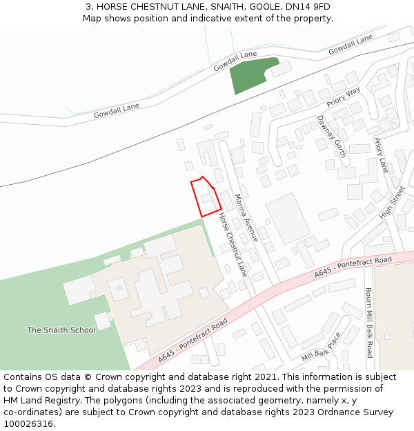 3, HORSE CHESTNUT LANE, SNAITH, GOOLE, DN14 9FD: Location map and indicative extent of plot