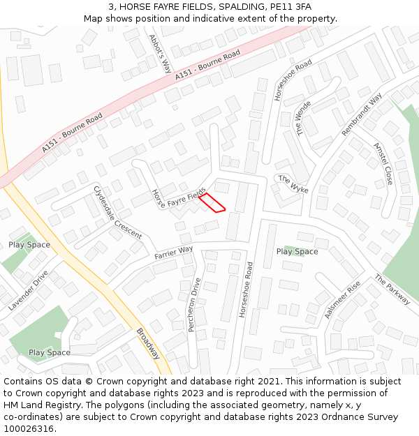 3, HORSE FAYRE FIELDS, SPALDING, PE11 3FA: Location map and indicative extent of plot