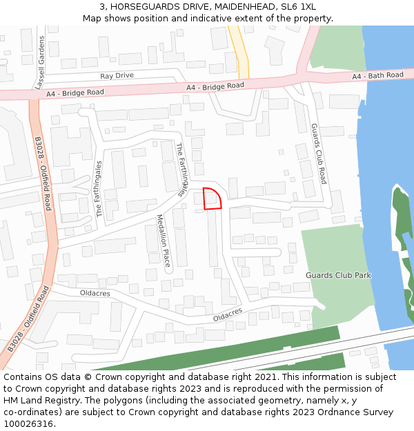 3, HORSEGUARDS DRIVE, MAIDENHEAD, SL6 1XL: Location map and indicative extent of plot