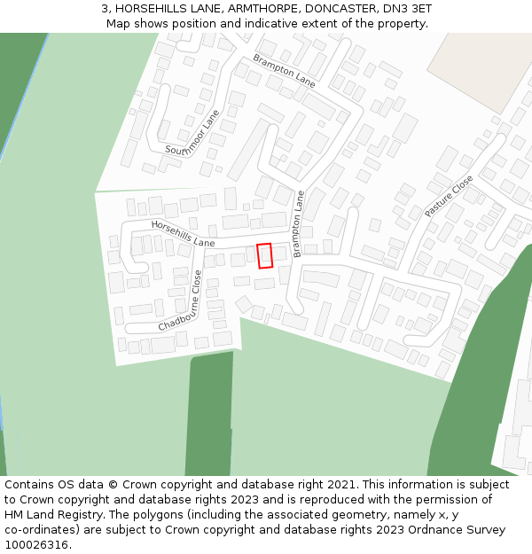 3, HORSEHILLS LANE, ARMTHORPE, DONCASTER, DN3 3ET: Location map and indicative extent of plot