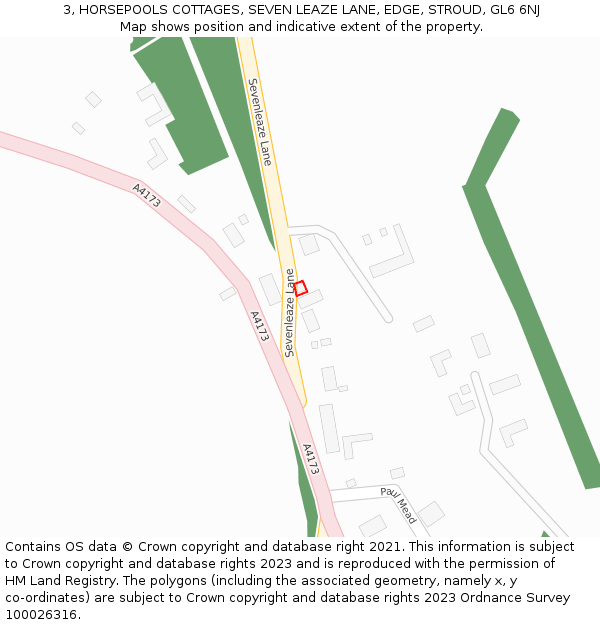 3, HORSEPOOLS COTTAGES, SEVEN LEAZE LANE, EDGE, STROUD, GL6 6NJ: Location map and indicative extent of plot