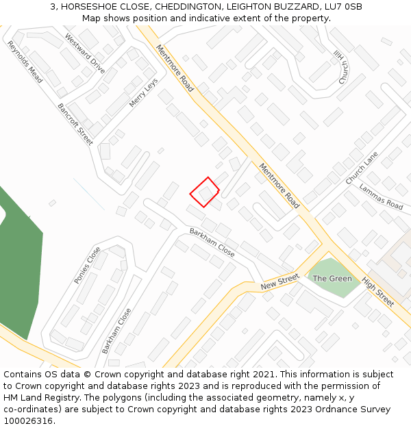 3, HORSESHOE CLOSE, CHEDDINGTON, LEIGHTON BUZZARD, LU7 0SB: Location map and indicative extent of plot