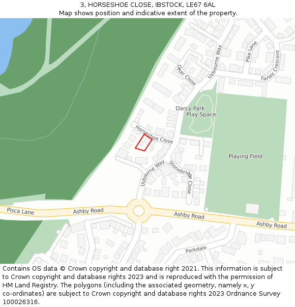 3, HORSESHOE CLOSE, IBSTOCK, LE67 6AL: Location map and indicative extent of plot