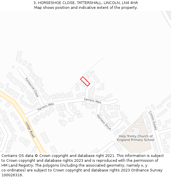 3, HORSESHOE CLOSE, TATTERSHALL, LINCOLN, LN4 4HA: Location map and indicative extent of plot