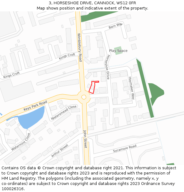 3, HORSESHOE DRIVE, CANNOCK, WS12 0FR: Location map and indicative extent of plot