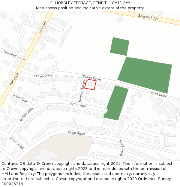 3, HORSLEY TERRACE, PENRITH, CA11 8AY: Location map and indicative extent of plot