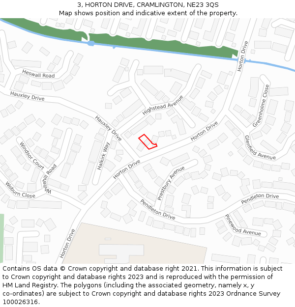 3, HORTON DRIVE, CRAMLINGTON, NE23 3QS: Location map and indicative extent of plot