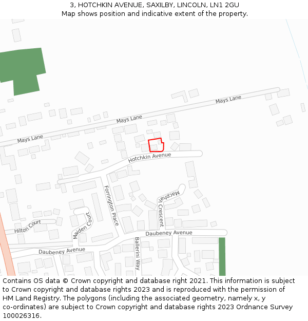 3, HOTCHKIN AVENUE, SAXILBY, LINCOLN, LN1 2GU: Location map and indicative extent of plot