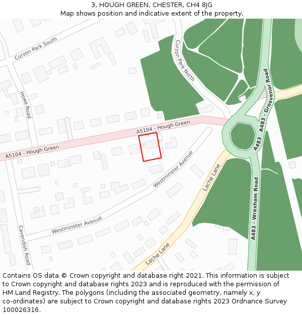 3, HOUGH GREEN, CHESTER, CH4 8JG: Location map and indicative extent of plot