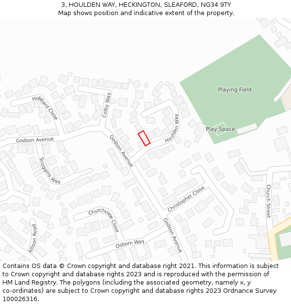 3, HOULDEN WAY, HECKINGTON, SLEAFORD, NG34 9TY: Location map and indicative extent of plot