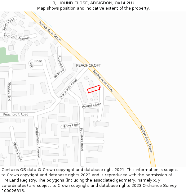 3, HOUND CLOSE, ABINGDON, OX14 2LU: Location map and indicative extent of plot