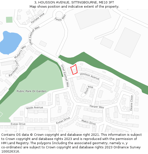 3, HOUSSON AVENUE, SITTINGBOURNE, ME10 3FT: Location map and indicative extent of plot