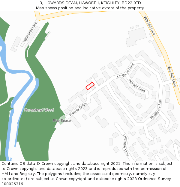 3, HOWARDS DEAN, HAWORTH, KEIGHLEY, BD22 0TD: Location map and indicative extent of plot