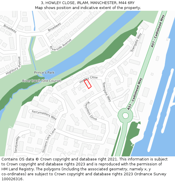 3, HOWLEY CLOSE, IRLAM, MANCHESTER, M44 6RY: Location map and indicative extent of plot