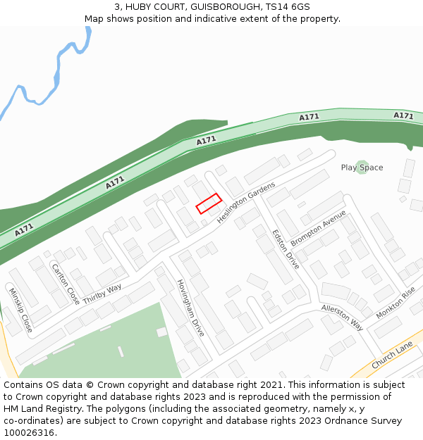 3, HUBY COURT, GUISBOROUGH, TS14 6GS: Location map and indicative extent of plot