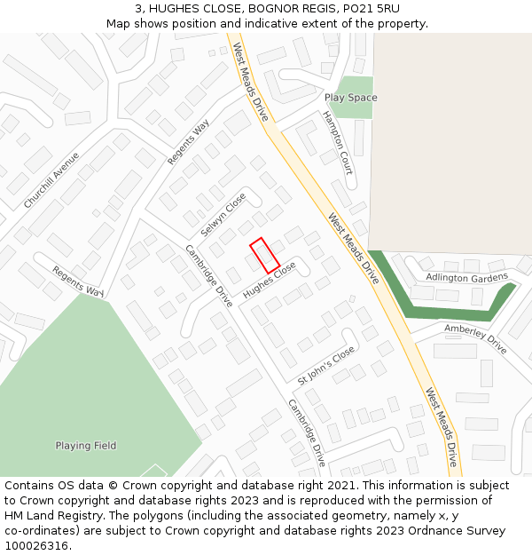 3, HUGHES CLOSE, BOGNOR REGIS, PO21 5RU: Location map and indicative extent of plot