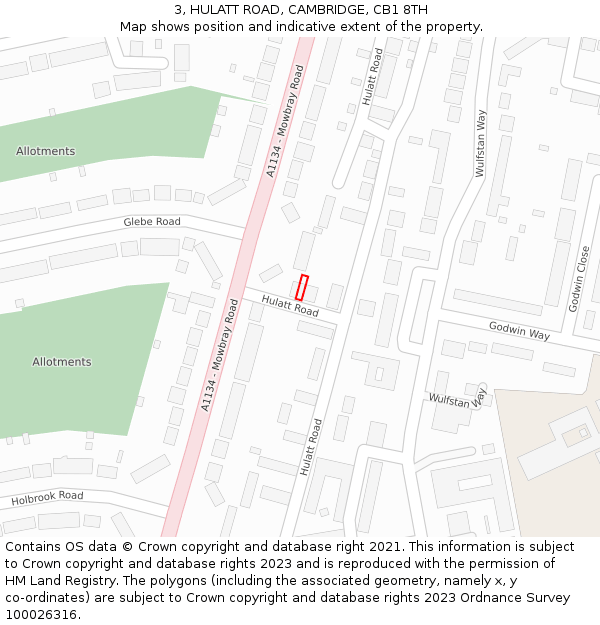 3, HULATT ROAD, CAMBRIDGE, CB1 8TH: Location map and indicative extent of plot