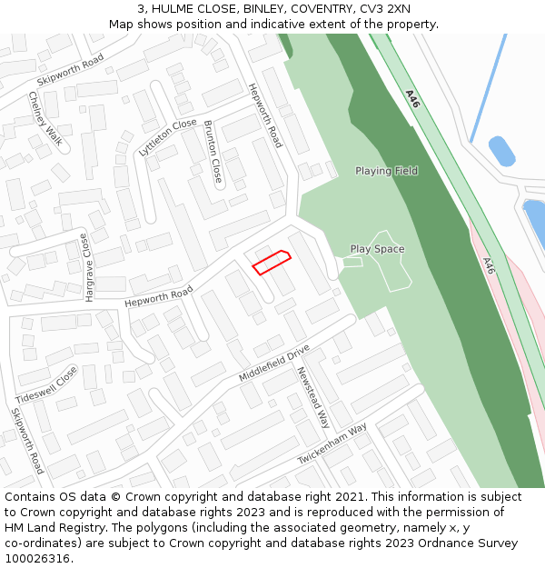 3, HULME CLOSE, BINLEY, COVENTRY, CV3 2XN: Location map and indicative extent of plot