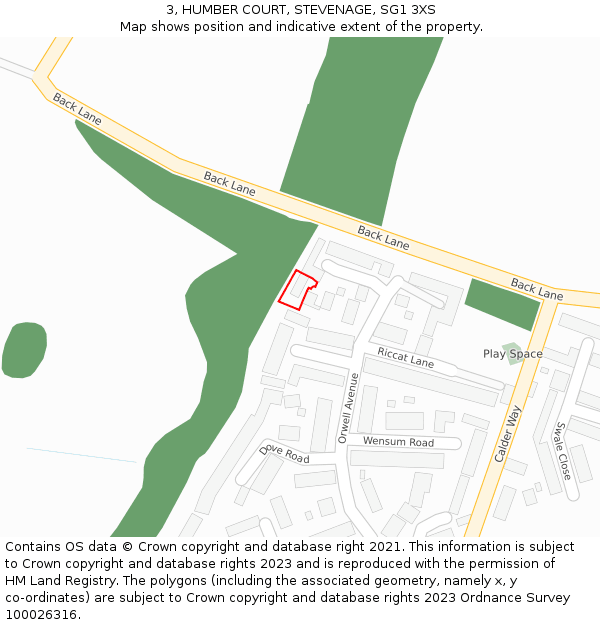 3, HUMBER COURT, STEVENAGE, SG1 3XS: Location map and indicative extent of plot