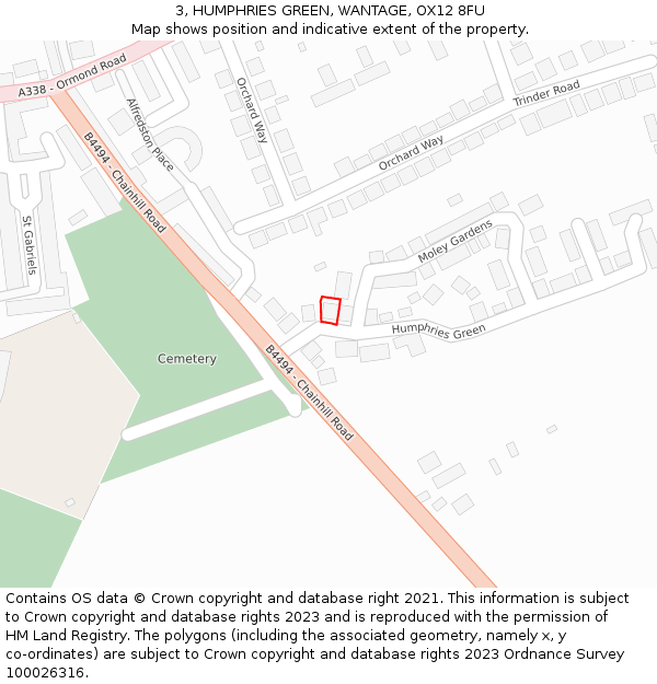 3, HUMPHRIES GREEN, WANTAGE, OX12 8FU: Location map and indicative extent of plot