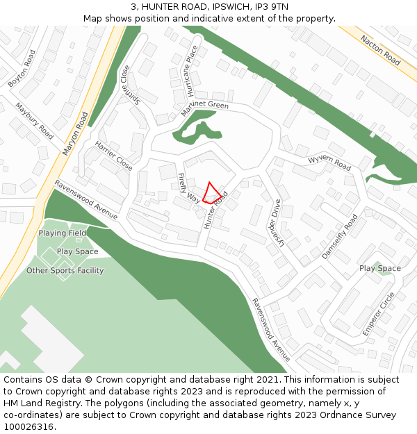 3, HUNTER ROAD, IPSWICH, IP3 9TN: Location map and indicative extent of plot