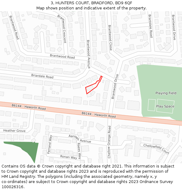 3, HUNTERS COURT, BRADFORD, BD9 6QF: Location map and indicative extent of plot