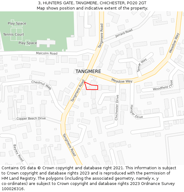 3, HUNTERS GATE, TANGMERE, CHICHESTER, PO20 2GT: Location map and indicative extent of plot