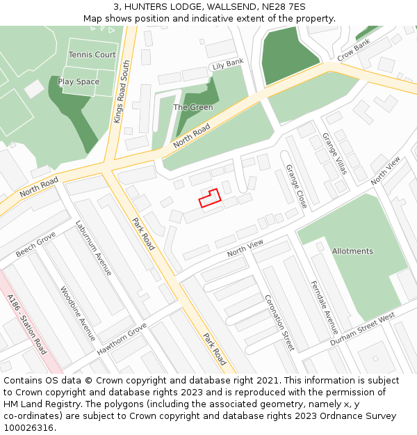 3, HUNTERS LODGE, WALLSEND, NE28 7ES: Location map and indicative extent of plot