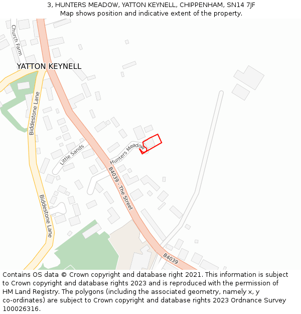 3, HUNTERS MEADOW, YATTON KEYNELL, CHIPPENHAM, SN14 7JF: Location map and indicative extent of plot