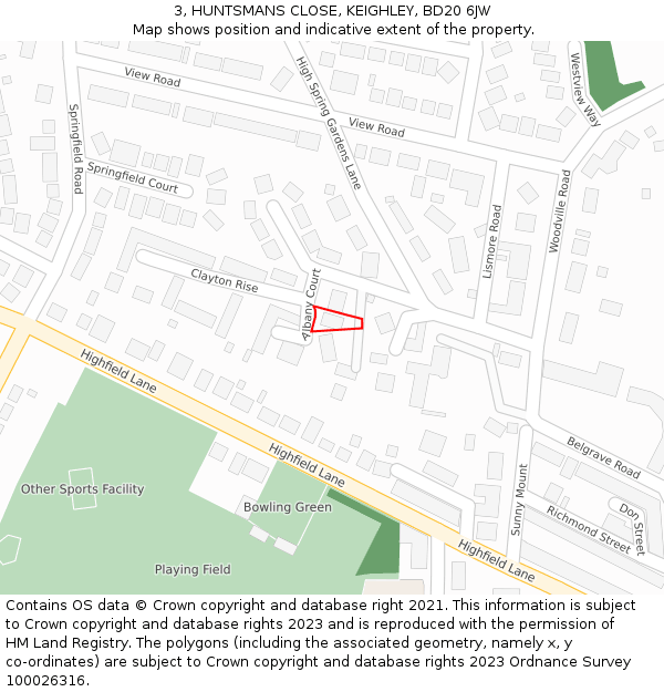 3, HUNTSMANS CLOSE, KEIGHLEY, BD20 6JW: Location map and indicative extent of plot