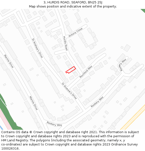 3, HURDIS ROAD, SEAFORD, BN25 2SJ: Location map and indicative extent of plot