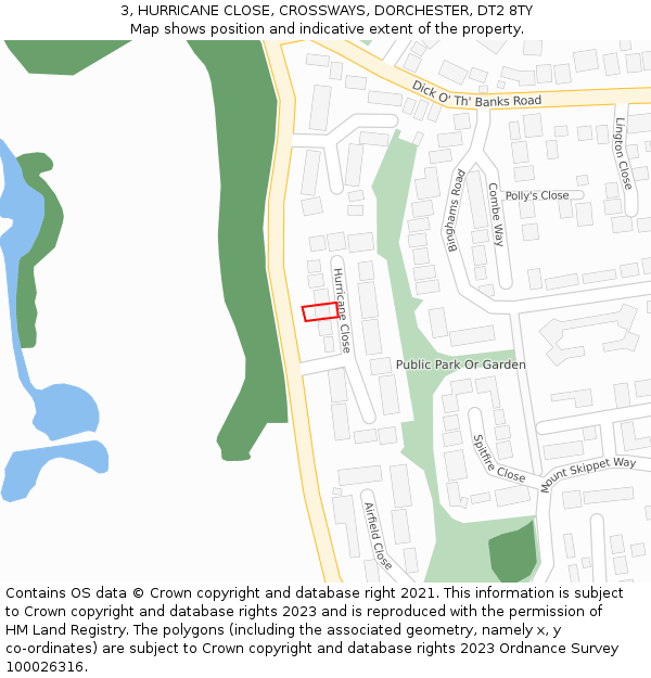 3, HURRICANE CLOSE, CROSSWAYS, DORCHESTER, DT2 8TY: Location map and indicative extent of plot