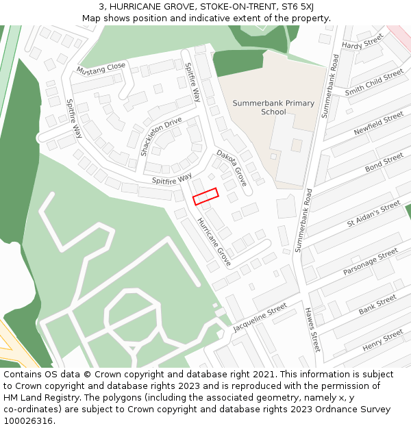 3, HURRICANE GROVE, STOKE-ON-TRENT, ST6 5XJ: Location map and indicative extent of plot